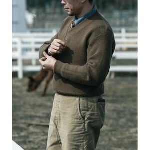 USAAF Type A-1 V-neck Mechanics Wool Sweater Olive OLD MONEY USA SHIP 40